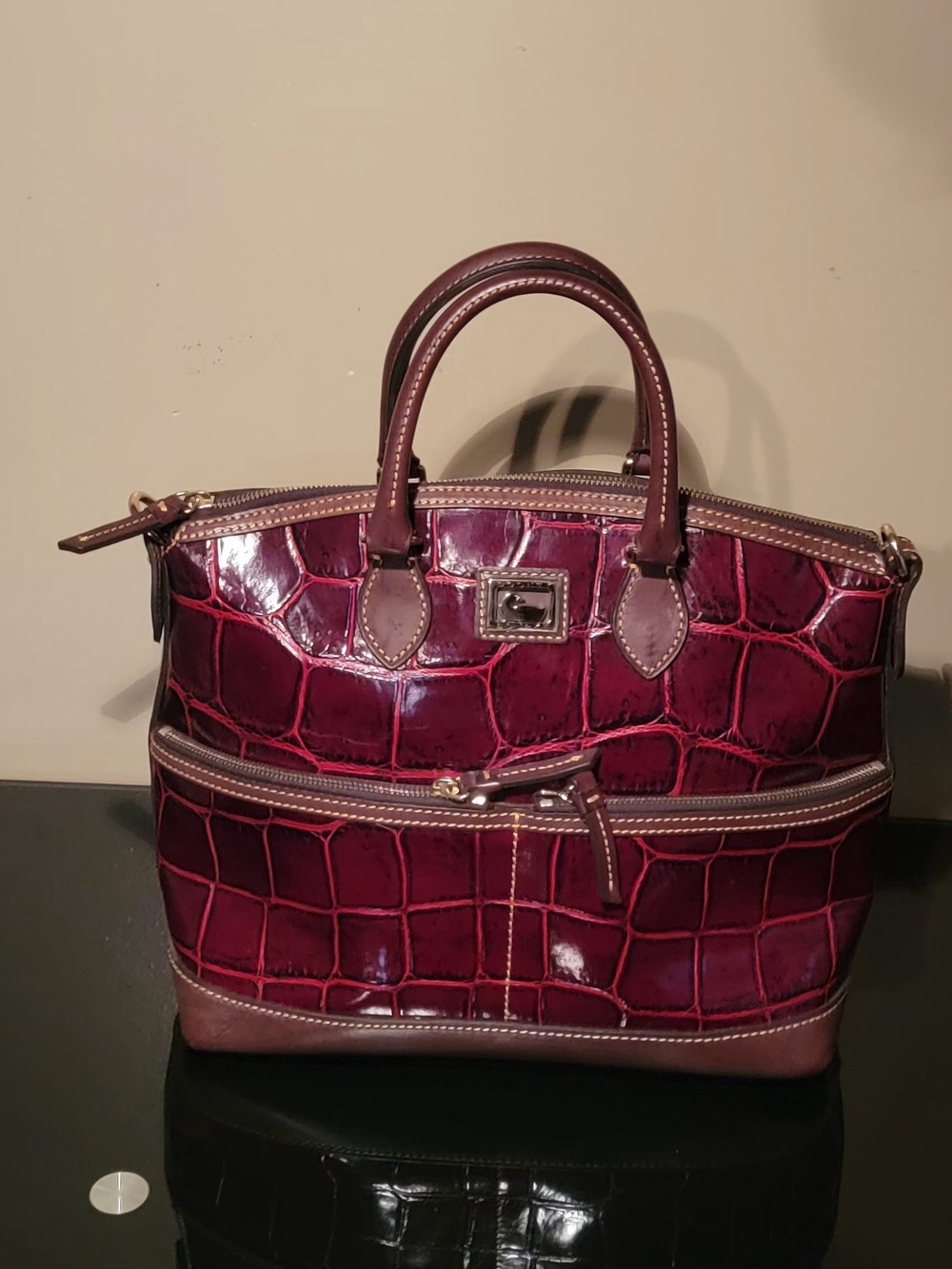 Dooney & Bourke Patent Croc-Embossed Satchel in Burgundy